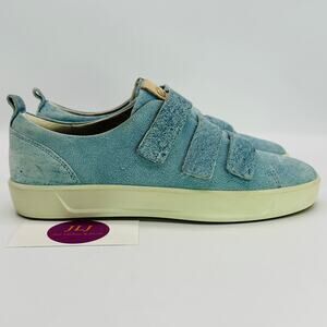 ECCO Women's Soft 8 Three Strap Denim Blue Leather Sneakers Size 38 EU/ 7 US